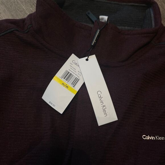 Calvin Klein Heather Half Zip Cotton Sweater-RED-Medium - Picture 2 of 3